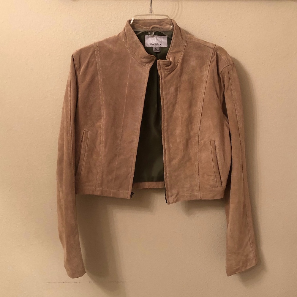 Wilsons Leather Cropped Tan Leather Zip Jacket SZL